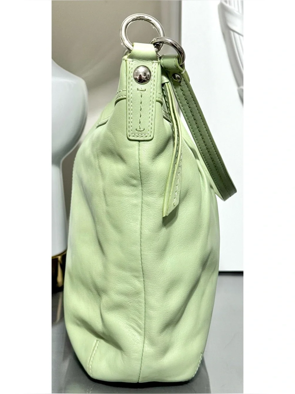 COACH Soho Pleated Hobo F13764 CELERY GREEN Leather Shoulder Crossbody Bag